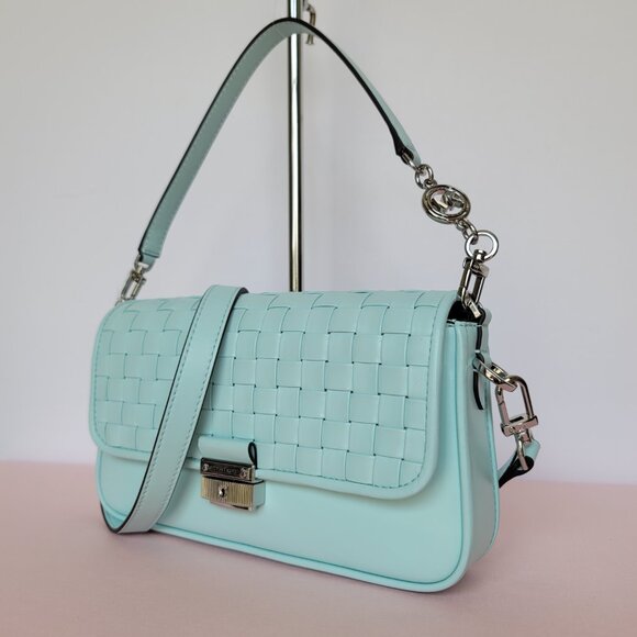 MICHAEL KORS Bradshaw Woven Smooth Leather Convertible Bag- Fair Aqua ⭐ - Picture 4 of 16